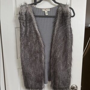 Love Tree Striped Faux Fur Vest